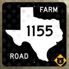 Texas farm to market road 1155 state highway marker route sign map 1965 16x16