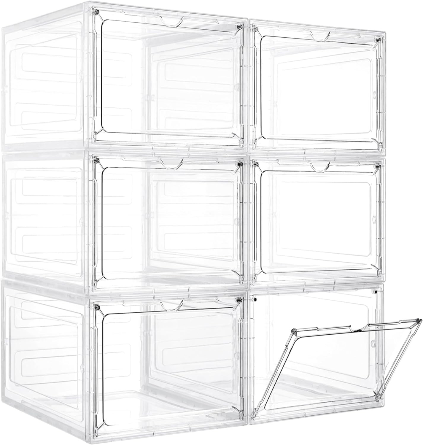 Storage Bins with Lids, 6 Pack Clear Plastic Storage Containers with Magnetic Ac
