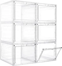 Storage Bins with Lids, 6 Pack Clear Plastic Storage Containers with Magnetic Ac