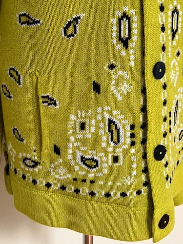 NWT Alanui Bandana Lime Green Wool Denim Jacket Knit Cardigan Sweater Sz M $2470 - Picture 14 of 22