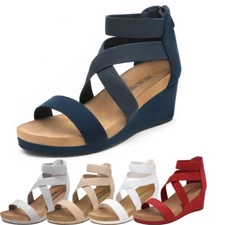 Women Platform Wedge Sandals Elastic Ankle Strap Open Toe Casual Shoes