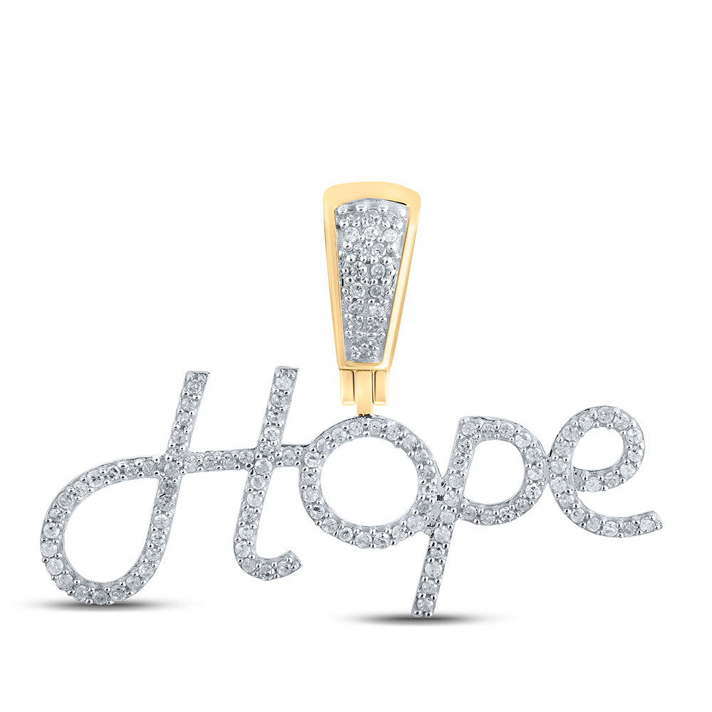 10kt Yellow Gold Men's Round Diamond Hope Charm Pendant 1/3 Cttw
