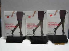 Hanes Fashion Textured Tights Non-Control Black Size Q LOT OF THREE (3)!