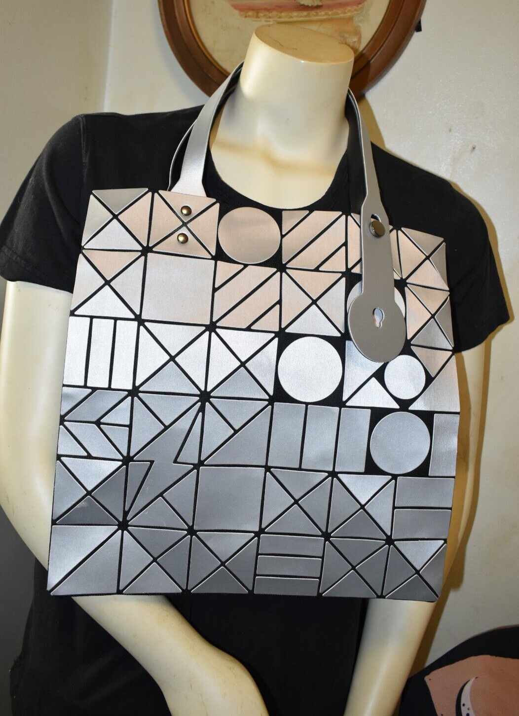 Metallic Silver   Geometric  Double Handle Purse - image 1