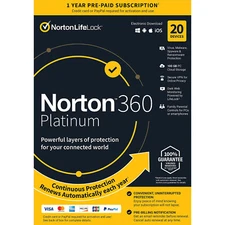 Norton 360 Platinum 2025 Factory-Sealed Flat Pack For Download:  1-20 Devices