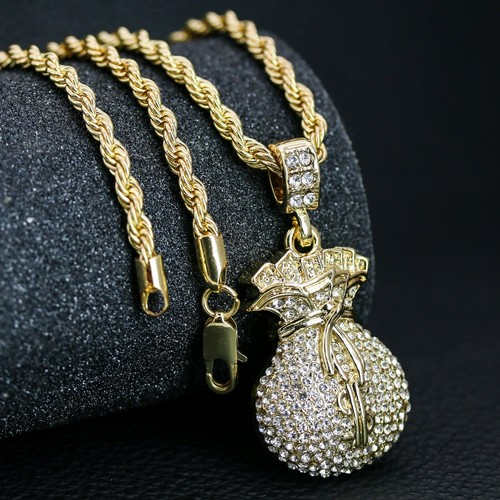 Money Bag Pendant Iced Cubic-Zirconia 