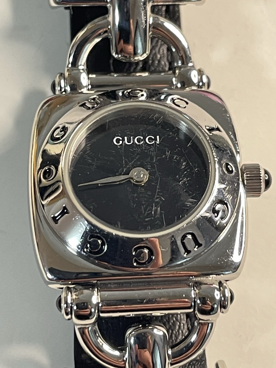 GUCCI グッチ 6300L レザー クロコ型押し レディース シルバー Gucci Horsebit Black Women's Watch - 6300L for sale online