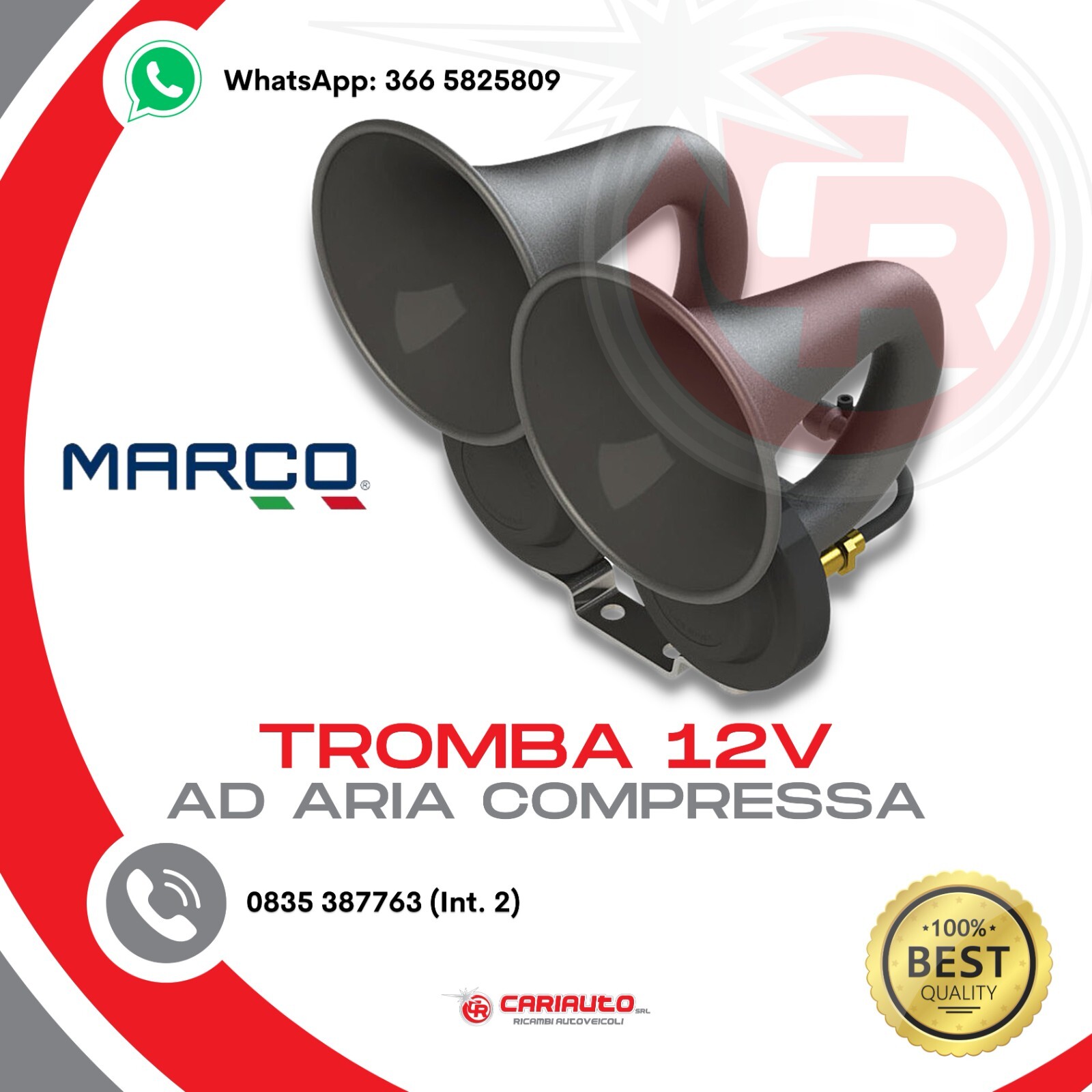 Marco 12V Tromba Aria Compressa per Camion | 2 Suoni Alternati Professionali