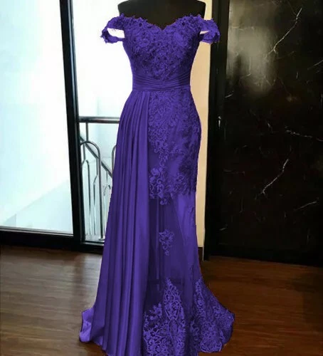 Vestidos de Noche de Sirena Formales Fuera del Hombro Encaje Cóctel Fiesta Baile de graduación Vestido Foto 4 de 4