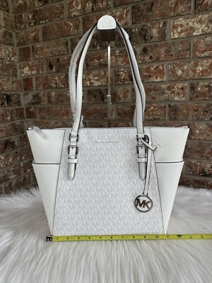 MICHAEL KORS CHARLOTTE MEDIUM LARGE ZIP TOTE SHOULDER BAG WHITE MK