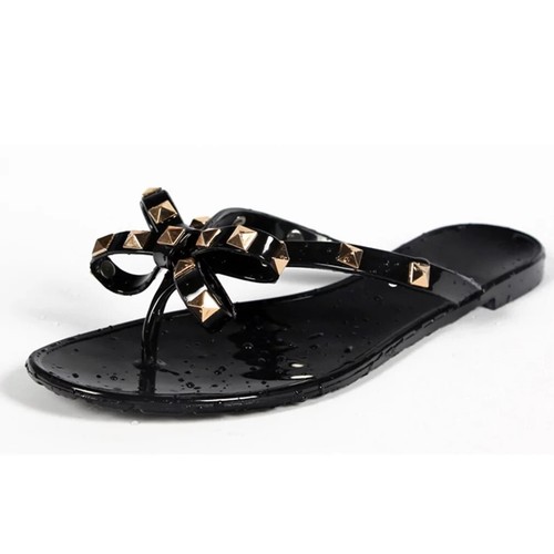 Forever Jelly Beach Flat Rivets Bow Sandal Black Flipflops, Size 8 M , eBay