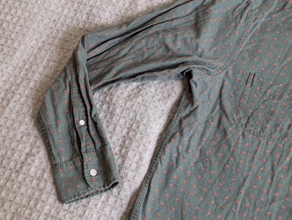 Camisa J Crew Hombre Mediana Verde Estampado Paisley Ligera Lana Algodón Abotonada Foto 3 de 4