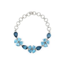 London Blue Topaz Floral Bracelet Women 925 Sterling Silver Bridal Fine Jewelry