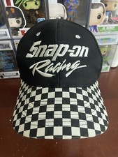 Vintage Snap On Racing Snapback Hat / Cap - Black With Checker Bill