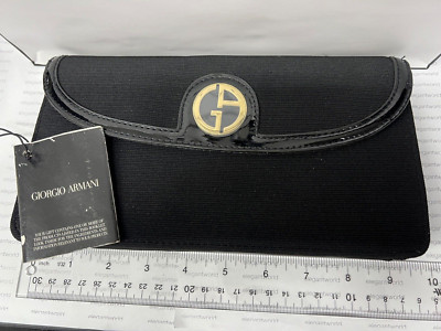 Georgio Armani 9.5''x5''x2'' Black Fabric & Patent Leather Clutch Handbag Cosmetic