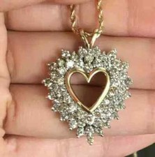 2.50Ct Round Cut D/VVS1 Diamond Heart Pendant 14K Yellow Gold Finish Free Chain