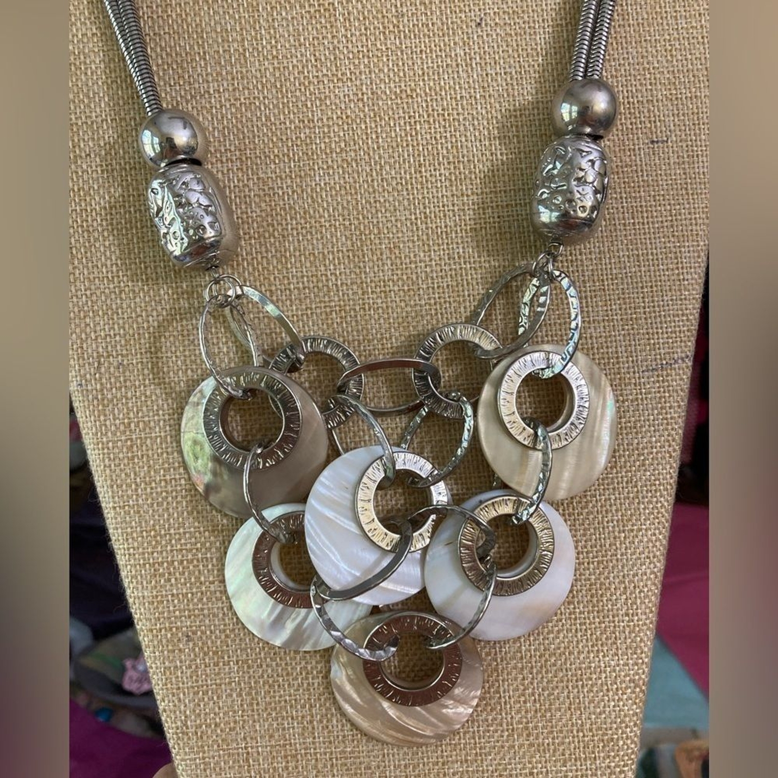 Multi Link Shell Bib Statement Necklace Vintage - image 8