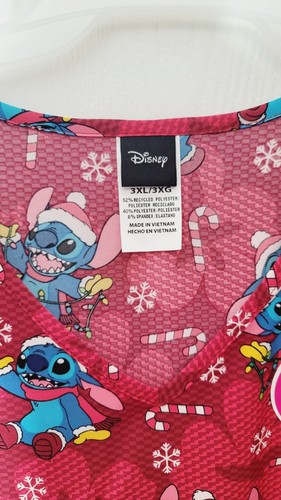 Disney Women’s Scrub Top Stitch Santa Hat Christmas Size 3XL NEW - Picture 3 of 5