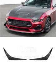 For 24-Up Ford Mustang GT GLOSSY BLACK Add-On Front Bumper Side Splitter Canards