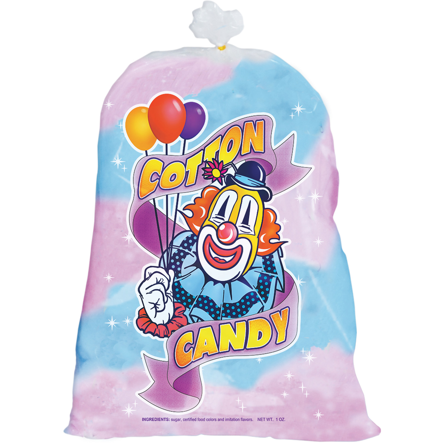 100 Printed Cotton Candy Bags Clown & TWIST TIES, Hanging Bundle FREE SHIPPING