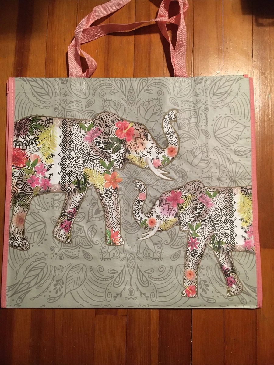 NEW (2-PK) TJMaxx Shopping Bags Beautiful ELEPHANT With FLOWER Reusable  Tote Bag