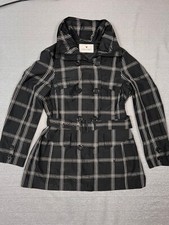 Fuchs Schmitt Zip Plaid Tartan Check Hidden Hood Black White Belted Jacket