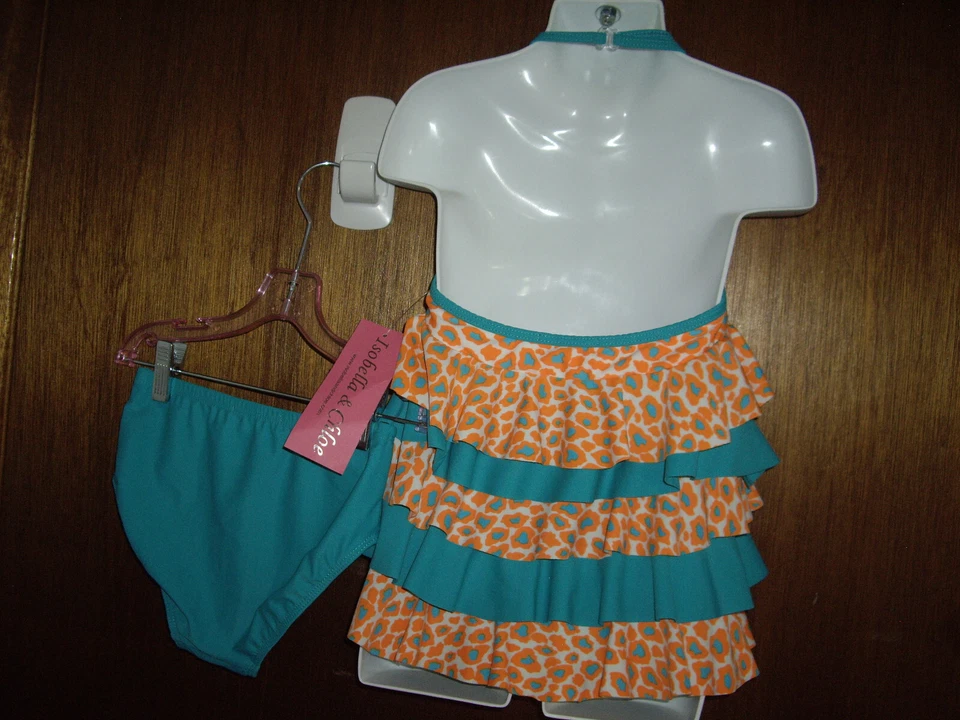 NUEVO CON ETIQUETAS Niñas Talla 6X Isobella & Chloe 2 piezas Tankini Bikini Traje de Baño Verde azulado Naranja Anima Foto 2 de 3