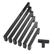 Black Kitchen Cabinet Handles Square Bar Door Knobs Cupboard Drawer Pulls Handle