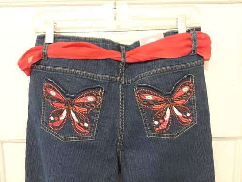 Nwts Circo Girl's Size 14 Blue Flair Leg Embroidered Butterflies Denim 👖 Jeans - Picture 5 of 7