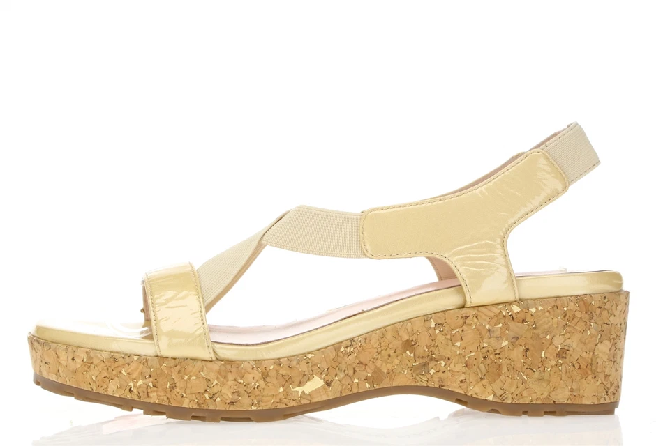 Sandalias de mujer TARYN ROSE beige charol cuña con cordones talla. 7 M Foto 2 de 4