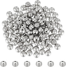 100Pcs Stainless Steel Rondelle Grooved Metal Stripe Round Spacer Loose Beads...