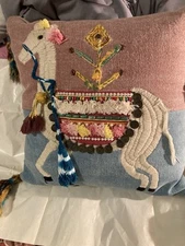 Eastern Escape World Traveler, BOHO Embroidered Llama Pillow With Tassels. NWTS
