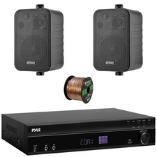 Pyle PT875BT Karaoke Echo Amp Receiver, 2x 4" 30W Indoor/Outdoor Speakers, Wire