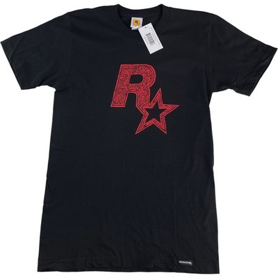 Rockstar Games ''Linocut'' Logo T-Shirt Small Red Dead Redemption 2 Promo Official