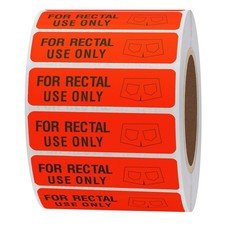 Rectal Use Only Stickers 1.5" x 0.375" Fluorescent Red Permanent Adhesive 500