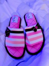 Pretty You London Women's Footwear Slipper Pink Orange White Stripe Size S 5-6 