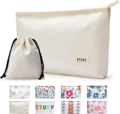 WLLWOO Makeup Bag-2Pcs Smile Face Corduroy Cosmetic Bag Zipper Interior Waterpro