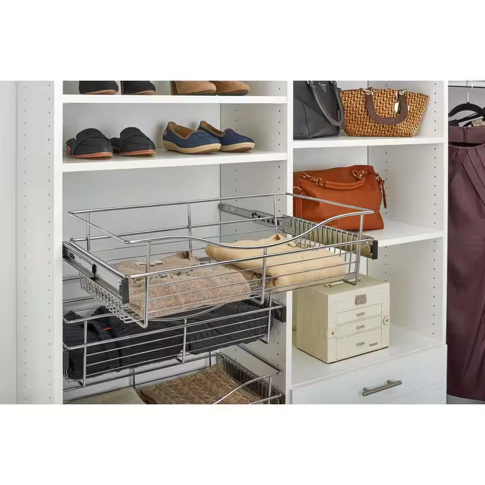 7 In. H X 18 In. W Chrome Steel 1-Drawer Wide Mesh Wire Basket - Image 4 of 4