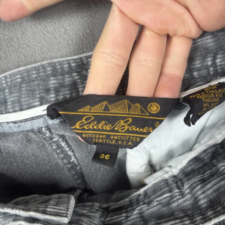 Pantalones de pana Eddie Bauer de colección para hombre 36x30 gris plisado cintura elástica informales años 90 Foto 4 de 4