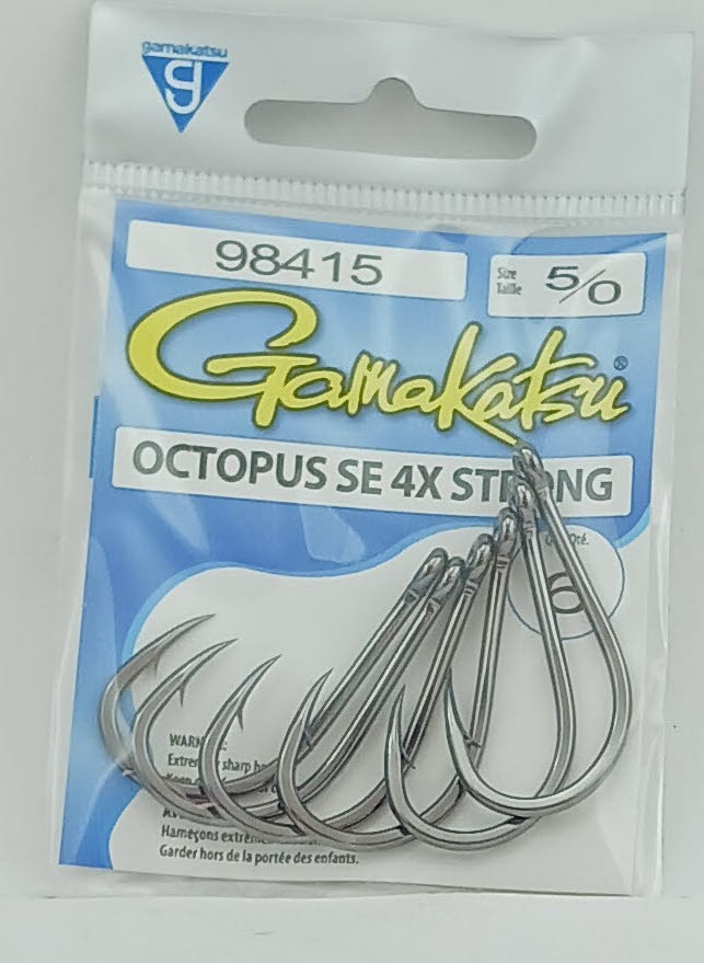 Gamakatsu 98415 Straight Eye Octopus Hook Offshore 4X Strong NS Black 5/0 6Ct