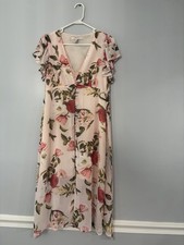 Forever 21 Women’s Pink Floral Midi Dress Flutter Sleeve V-Neck Size M