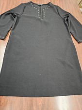 Karen Kane Womens M Black Shirt Dress 3/4 Sleeve Silver Grommet Detail USA Made