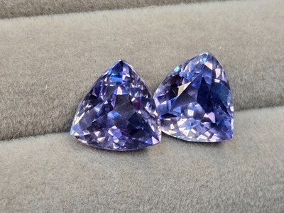 Fabulous Pair Of Natural Blue A++ Tanzanite Trillion Cut 17+ Ct 