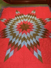 90 1/2 X 79 1/2 Amish Hand Stitched Lone Star Quilt