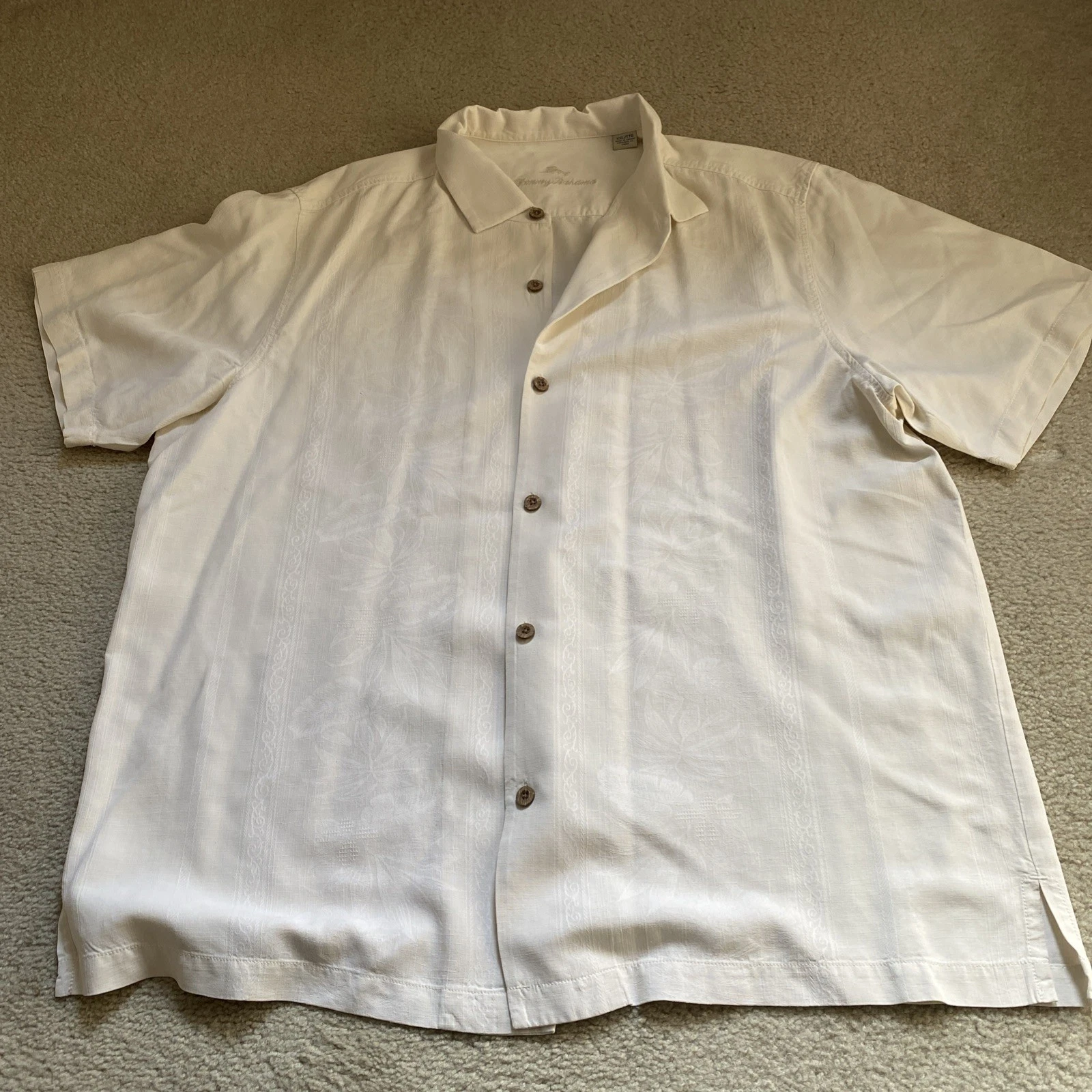 Tommy Bahama Shirt Mens 2XL XXL Ivory 100%-Silk Button Up S/S Jacquard Hawaiian
Opens in a new windo