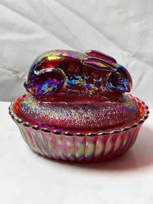 Extremely Rare Westmoreland Ruby Red Carnival Glass Bunny On Nest *1983* LMTD ED
