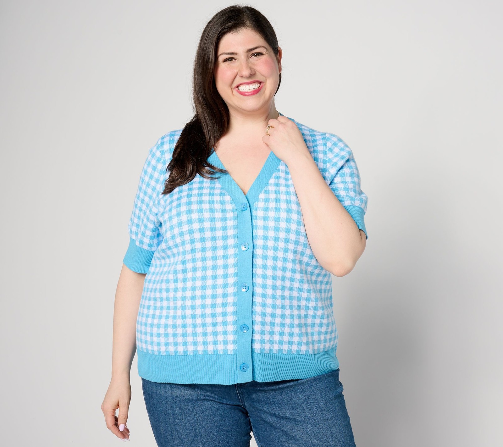 Denim & Co. Women's Top Plus Sz Sweater 3X Heritage Puff Sleeve Blue A640738