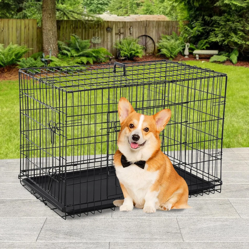 Bestpet | Dog Crate | 30" | Black | Foldable Metal Kennel with Double Doors - Image 2 of 4