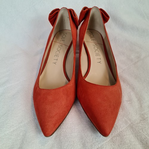 Sole Society Women’s Small Heel Shoes Size 9.5 Bow Kitten Heel Coral Pointy Toe - Picture 2 of 9