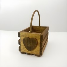 Wooden Heart Basket with Handle Rustic Slotted Vintage and in EUC!